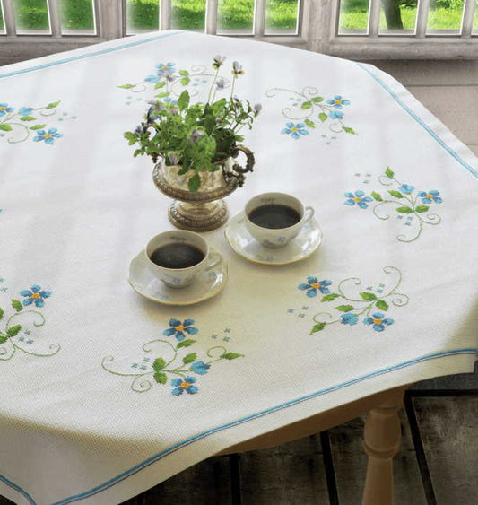 Blue Flowers Tablecloth Cross Stitch Kit By Anchor