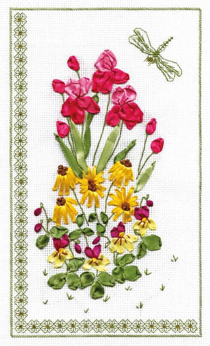 Flowers and Dragon Fly Ribbon Embroidery Kit by PANNA