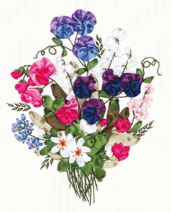 Colourful Sweet Pea Ribbon Embroidery Kit by PANNA