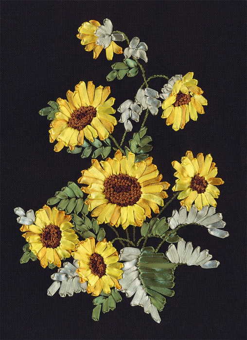 Golden Sunflowers Ribbon Embroidery Kit by PANNA