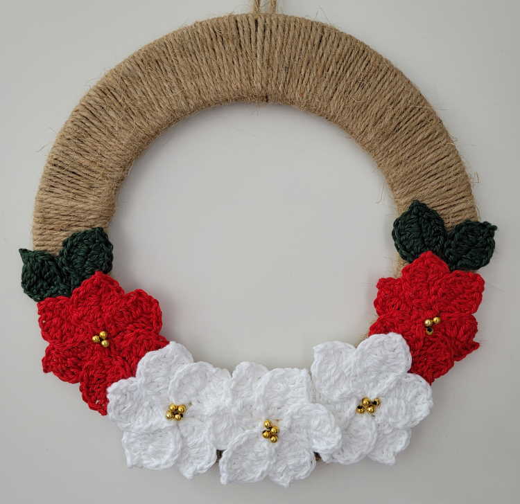 Crochet Poinsettia Christmas Wreath