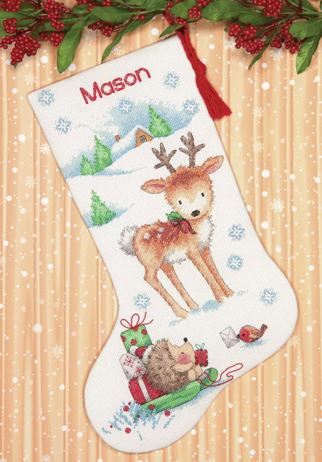 Reindeer and Hedgehog Christmas Stocking Cross Stitch Kit by Dimensions
