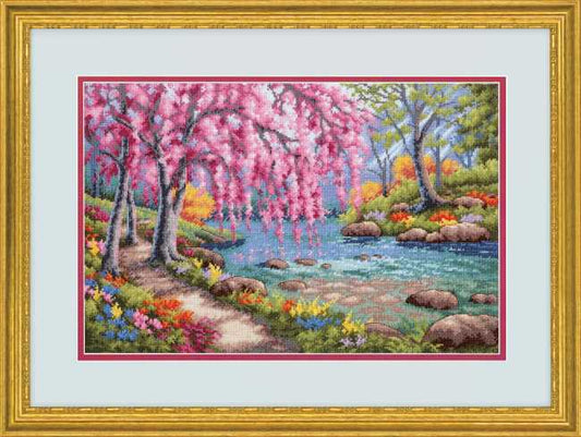 Cherry Blossom Creek Cross Stitch Kit by Dimensions