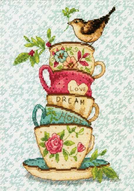 Stacked Tea Cups Cross Stitch Kit by Dimensions