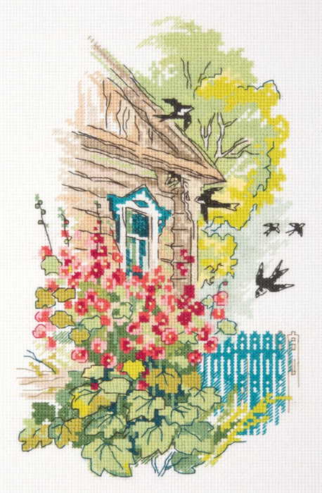 Hollyhocks Under the Window Cross Stitch Kit by PANNA