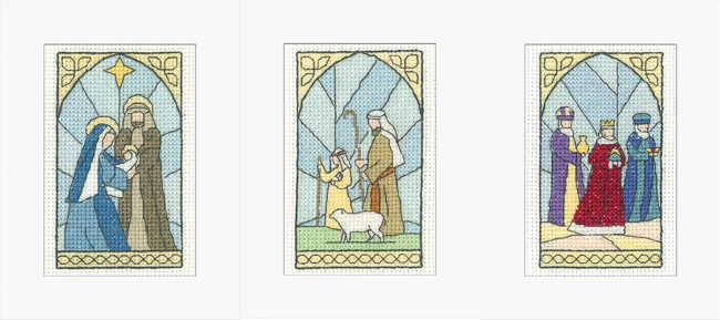 Stained Glass Windows Cross Stitch Christmas Card Set by Heritage Crafts