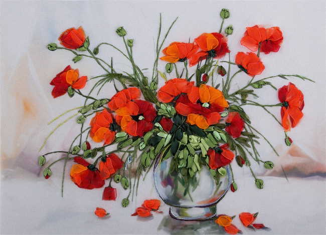 Study of Poppies Ribbon Embroidery Kit by PANNA