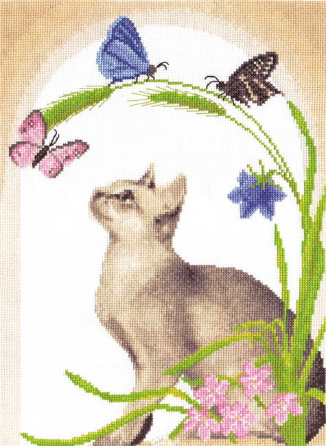 Cat and Butterflies Cross Stitch Kit by PANNA