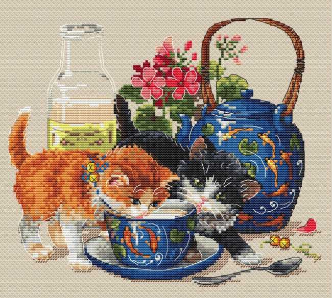 Kittens and Milk Cross Stitch Kit by Merejka