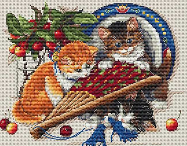 Kittens and Cherries Cross Stitch Kit by Merejka