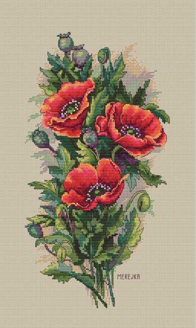Vintage Poppies Cross Stitch Kit by Merejka