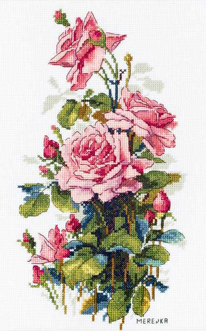 Pink Roses Cross Stitch Kit by Merejka