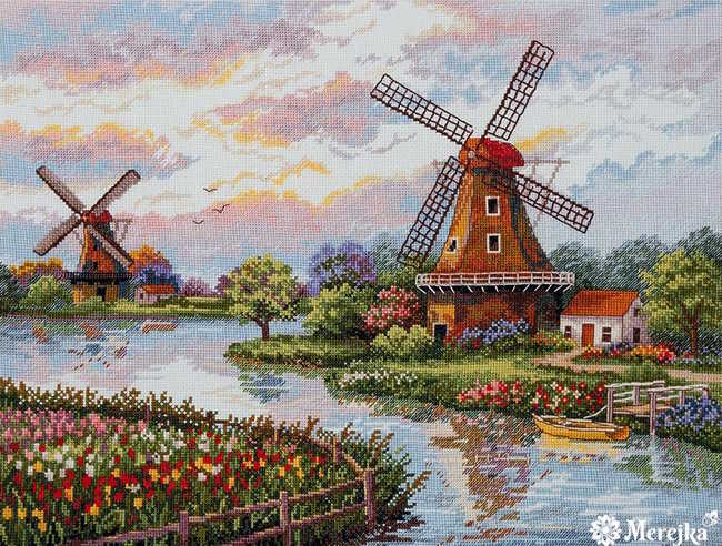 Dutch Windmills Cross Stitch Kit by Merejka