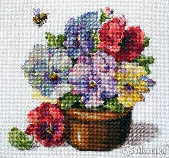 Spring Pansies Cross Stitch Kit by Merejka