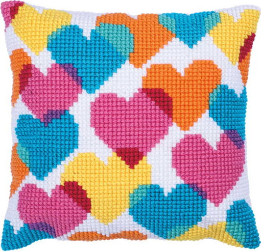 Hearts Collage Printed Cross Stitch Cushion Kit by Needleart World