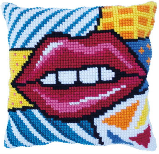 Patchwork Kiss Printed Cross Stitch Cushion Kit by Needleart World