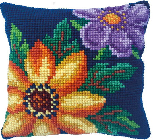 Evening Bloom Printed Cross Stitch Cushion Kit by Needleart World