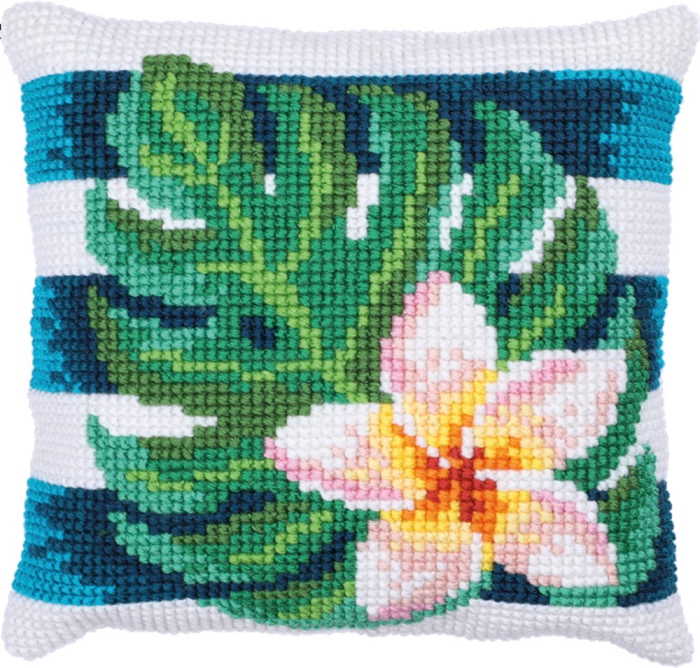 Frangipani Shade Printed Cross Stitch Cushion Kit by Needleart World