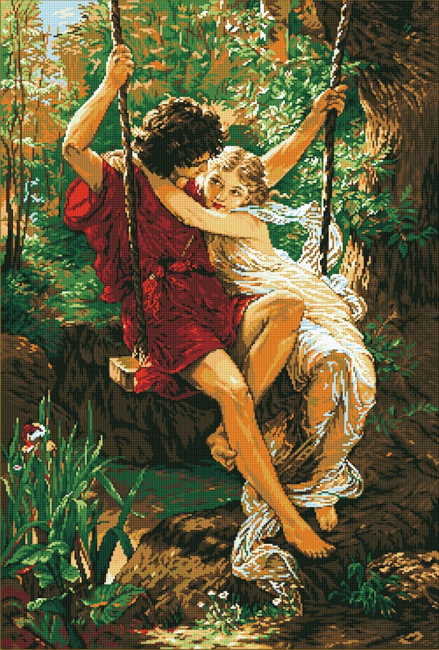 Lovers on a Swing Printed Cross Stitch Kit by Needleart World