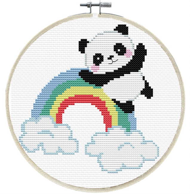 Rainbow Panda Printed Cross Stitch Kit by Needleart World