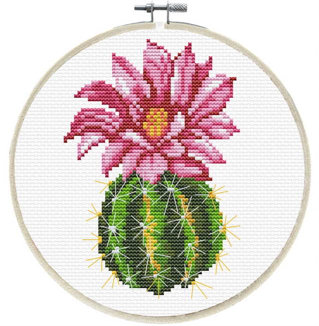 Pink Cactus Printed Cross Stitch Kit by Needleart World