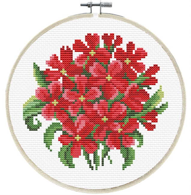 Red Bouquet Printed Cross Stitch Kit by Needleart World