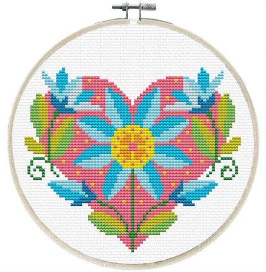 Floral Heart Printed Cross Stitch Kit by Needleart World