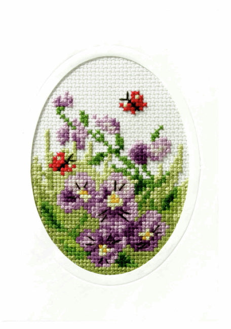Pansies and Butterflies Printed Cross Stitch Card Kit by Orchidea