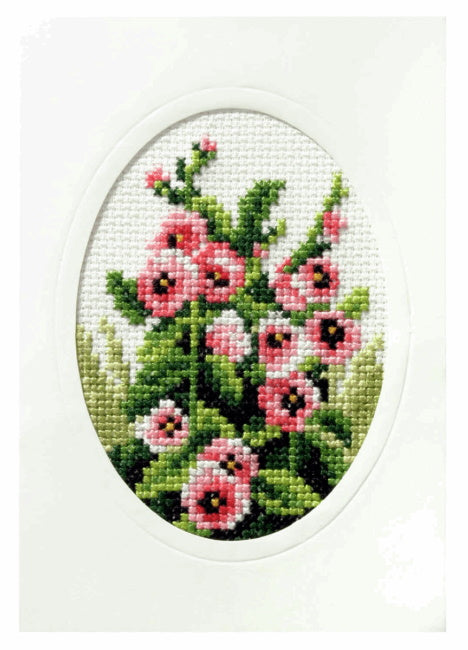 Hollyhocks Printed Cross Stitch Card Kit by Orchidea