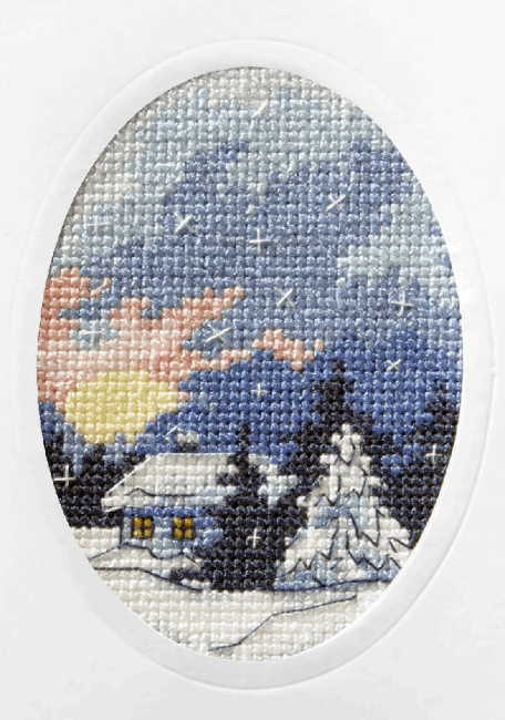 Moonlit Cottage Printed Cross Stitch Christmas Card Kit by Orchidea