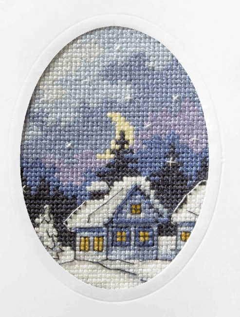 Twilight Cottage Printed Cross Stitch Christmas Card Kit by Orchidea