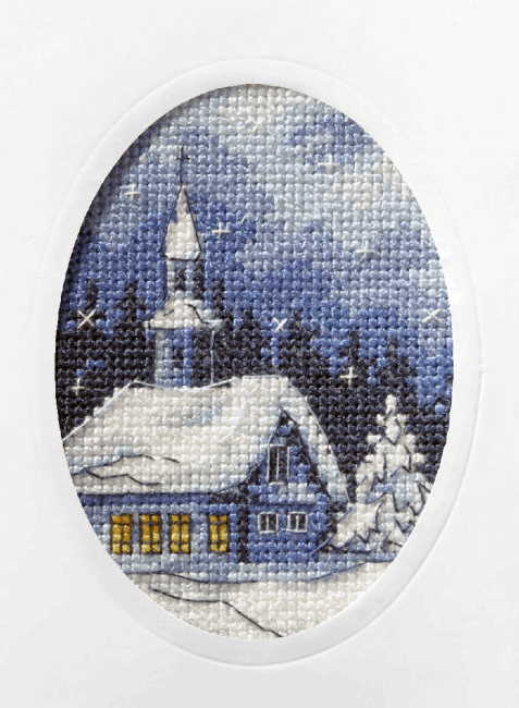 Twilight Church Printed Cross Stitch Christmas Card Kit by Orchidea
