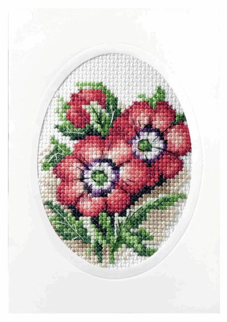 Anemones Printed Cross Stitch Card Kit by Orchidea