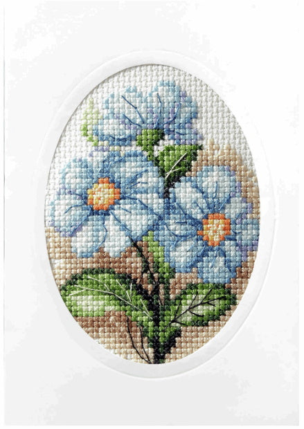 Blue Flowers Printed Cross Stitch Card Kit by Orchidea