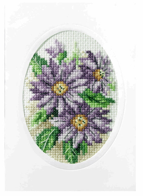 Dahlias Printed Cross Stitch Card Kit by Orchidea