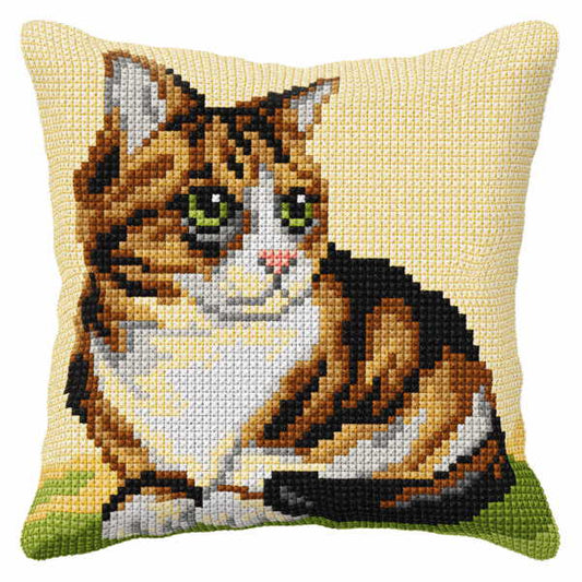 Tabby Cat Printed Cross Stitch Cushion Kit by Orchidea