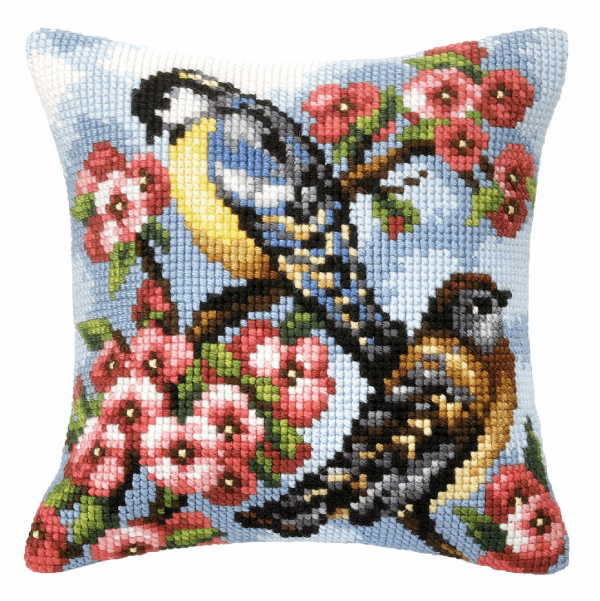 Two Birds Printed Cross Stitch Cushion Kit by Orchidea