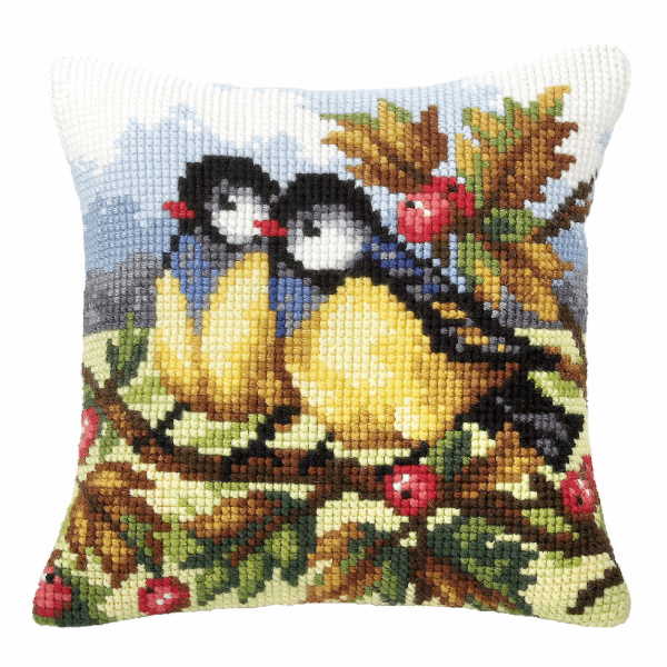 Blue Tits Printed Cross Stitch Cushion Kit by Orchidea