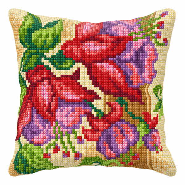 Exotic Flowers Printed Cross Stitch Cushion Kit by Orchidea