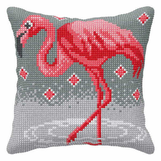 Flamingo Printed Cross Stitch Cushion Kit by Orchidea