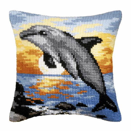Dolphin Printed Cross Stitch Cushion Kit by Orchidea