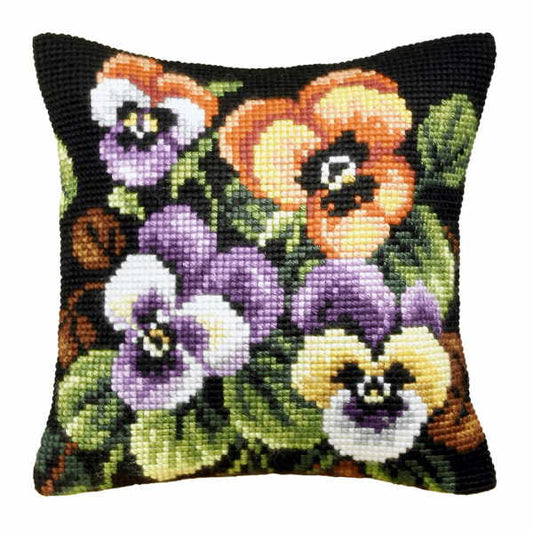 Pansies Printed Cross Stitch Cushion Kit by Orchidea