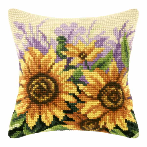 Sunflowers in Meadow Printed Cross Stitch Cushion Kit by Orchidea