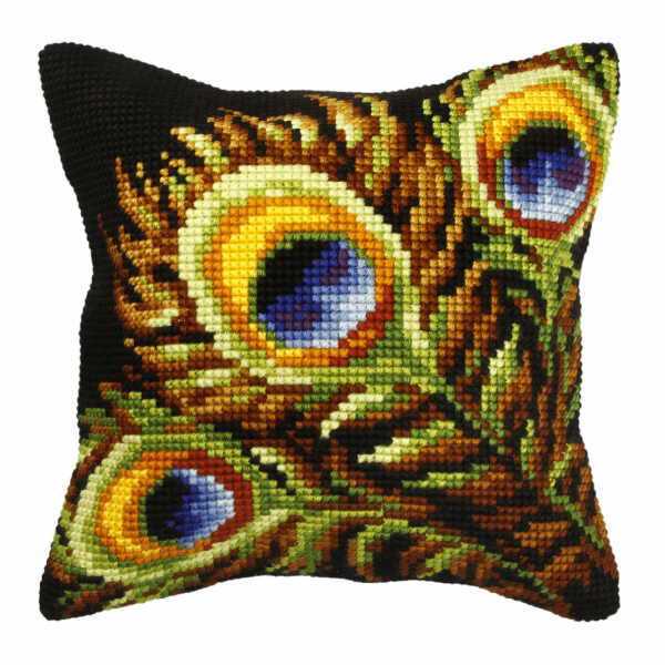 Peacock Feathers Printed Cross Stitch Cushion Kit by Orchidea