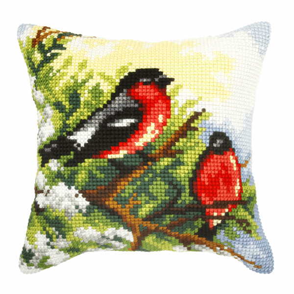 Bullfinches Printed Cross Stitch Cushion Kit by Orchidea