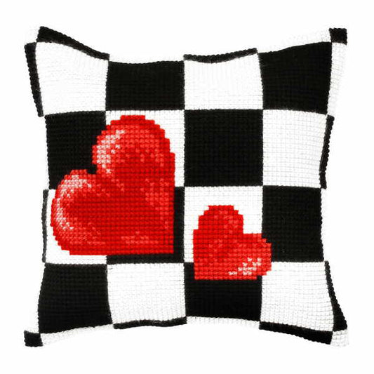 Hearts Printed Cross Stitch Cushion Kit by Orchidea