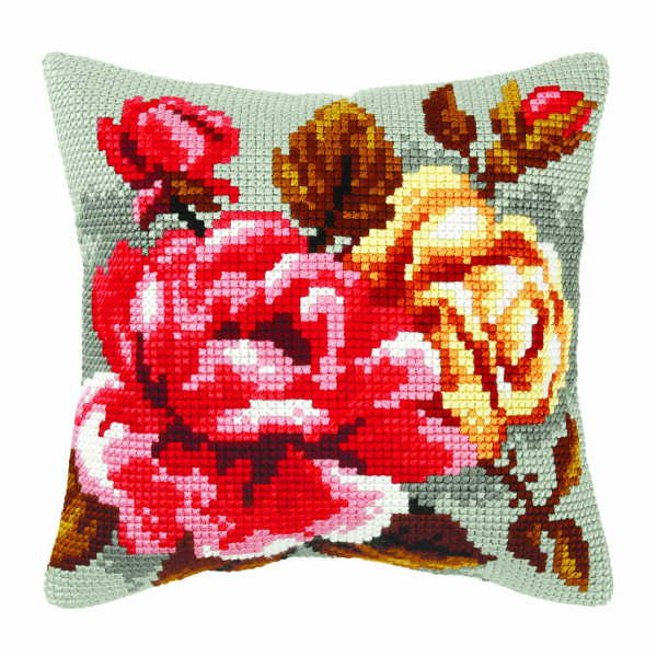 Roses on Grey Printed Cross Stitch Cushion Kit by Orchidea
