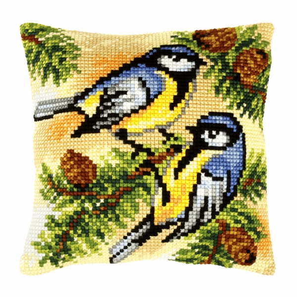 Blue Tits Printed Cross Stitch Cushion Kit by Orchidea