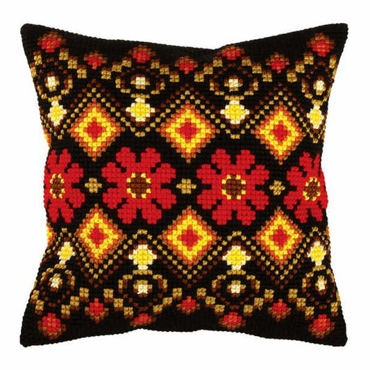 Folk Pattern Printed Cross Stitch Cushion Kit by Orchidea
