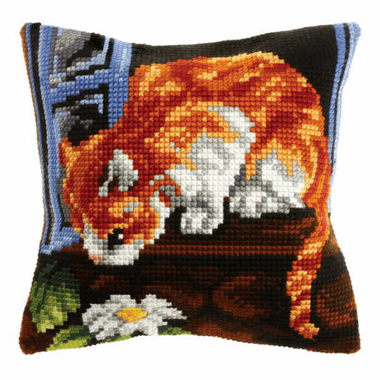 Curious Cat Printed Cross Stitch Cushion Kit by Orchidea